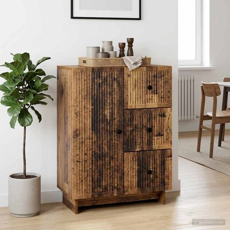 Buffet de rangement 3 tiroirs et 1 porte en bois d’ingénierie bois ancien 66 x 34,5 x 90 cm - PANGIVO (1/5)