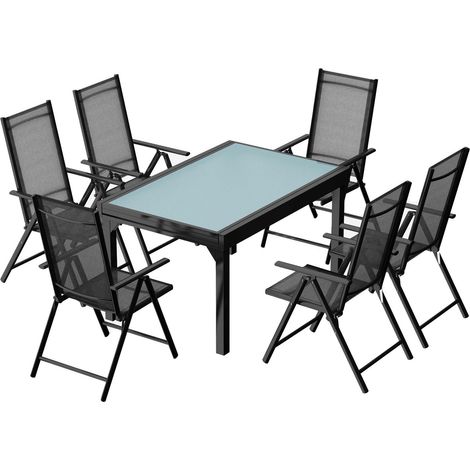 Conjunto de jardín de aluminio: mesa extensible + 6 sillas textileno BRESCIA