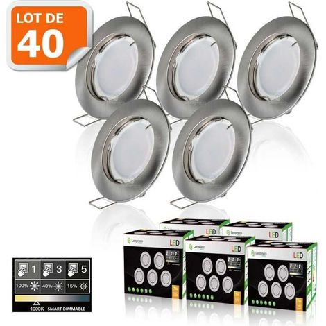 40 Spots led 3-step dimmable sans variateur 7w eq.56w blanc neutre finition alu brossé (1/5)