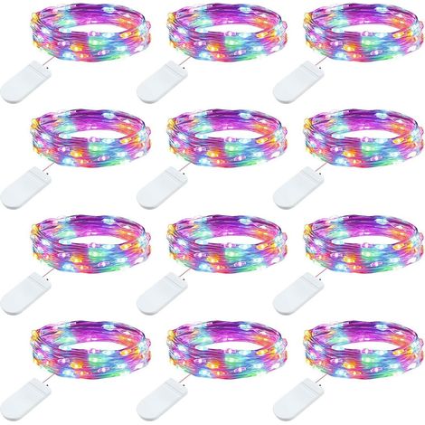 Lot de 12 Guirlande Lumineuse à Piles (Inclus) 3 Meters 30 LED Micro Guirlande en Fil Cuivre Multicolore pour la Décoration de Noël Chambre Soirées Mariage [Classe énergétique G] (1/5)