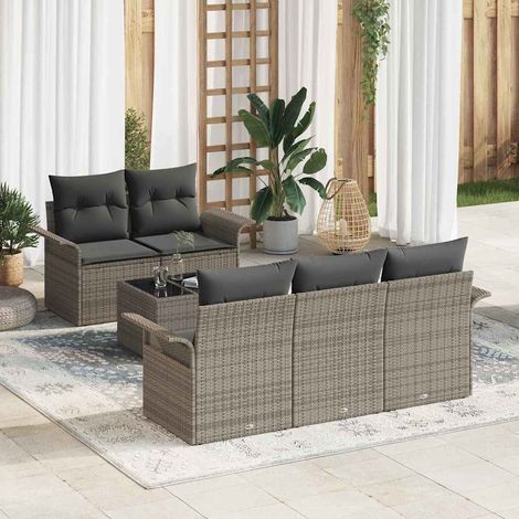Conjunto de sofá de jardín 6 pcs Gris Poliratán (1/5)