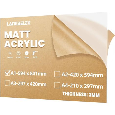 Plaque Acrylique Coulé Mat A1 3mm pour Panneau Mariage 594 x 841 mm Feuille Plastique Givré Transparent Découpe sur Mesure pour Gravure Laser, Verrière Intimité et Enseigne (1/5)