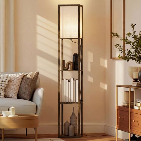 Lampe Pied Étagères Rangement Ampoule E27 Max. Alimentation Salon Rustique Mobilier Intérieur Marron 40w 26x26x160cm