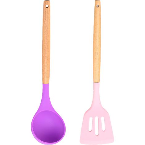 Ustensiles De Cuisine En Silicone Et Bois - Résistants À La Chaleur Sans Bpa - Pour Casseroles Antiadhésives - Lot De 5 Pièces (1/5)