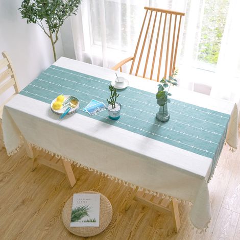 Nappe de Table rectangulaire en Coton et Lin Solide Broderie à Carreaux Gland Coton Couverture De Table en Linge pour Cuisine Salle à Manger Décoration de Table (60x60 cm, Vert) (1/4)