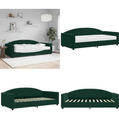 vidaXL Tagesbett mit Matratze Dunkelgrün 100x200 cm Samt (1/5)