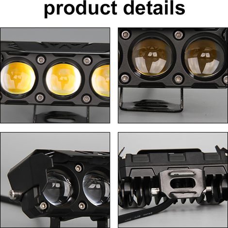 Set di 2 fari per moto con 3 LED, fendinebbia bicolore, abbaglianti/anabbaglianti, luce di lavoro impermeabile IP67, 8-80V, per bici elettriche, camion, SUV, ATV e veicoli fuoristrada.