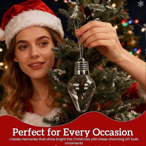 Bocal cadeau en forme d'ampoule de Noël, décorations lumineuses en plastique à faire soi-même, boules de Noël transparentes à remplir, contenants rechargeables pour décorations de sapin et fêtes. (1/5)