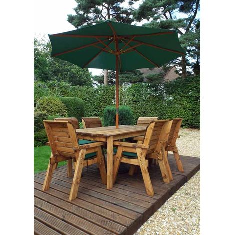 Six Seater Rectangular Table Set with Cushions - W290 x D245 x H98 - Fully Assembled - Green