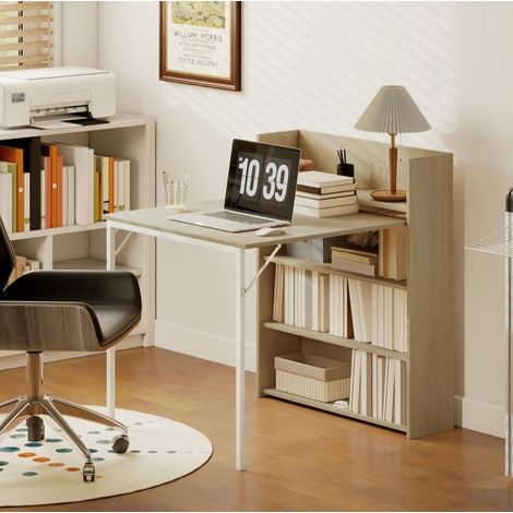 Mesa de comedor plegable con estantes, estilo industrial, 78,5 x 91 x 93 cm, roble DESVIAE (1/5)