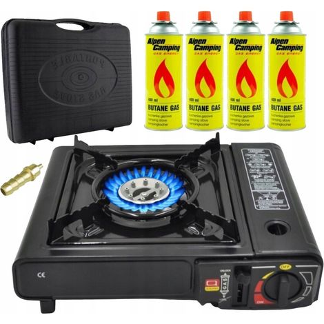 FORNELLO A GAS PORTATILE DA TURISMO 2 IN 1 + 4 ADATTATORI PER BOMBOLE DI GAS DA VALIGIA