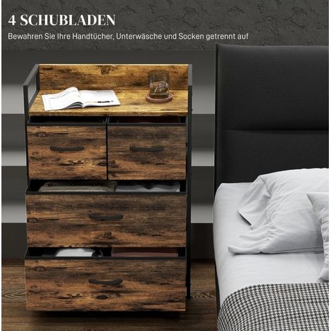 MODFU – Cómoda 60x29x85 cm con 4 cajones de tela, estructura de acero y patas regulables, estilo industrial – Marrón rústico (1/5)