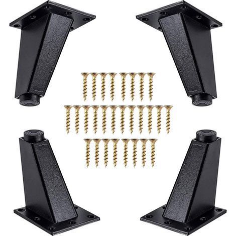 4 Pièces Pieds de Meubles,Pieds de Meubles Obliques en Métal en Aluminium,Remplacement de Jambes de Canapé pour Armoire Canapé Commode de Table, Vis de Montage Incluses,Noir, 80 mm (1/5)