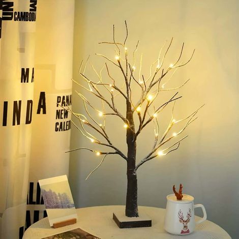 Arbre de Noël LED 24 lumières décoratif neige artificielle sur table piles intérieur et extérieur ambiance festive chaleureuse pour 1pc (1/5)