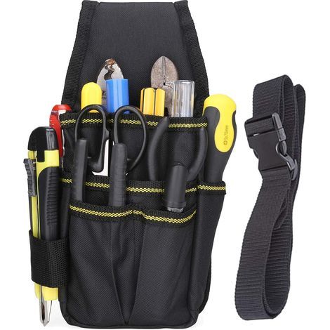 Pochette d'outils Toile Petit Sac à Outils de Poche avec Ceinture en Nylon Réglable pour électriciens de Bricolage Charpentiers Menuisiers Constructeurs (noir) (1/5)