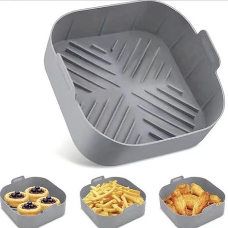 Wiederverwendbarer Silikon-Innenkorb für Airfryer – Quadratisch – Grau (1/5)