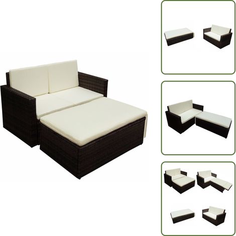 2-tlg. Garten-Lounge-Set mit Auflagen Poly Rattan Braun - Gartenmöbeln - Lounge Möbel - Rattan Gartenmöbel - Outdoor Möbel - Esszimmergarnitur (1/5)