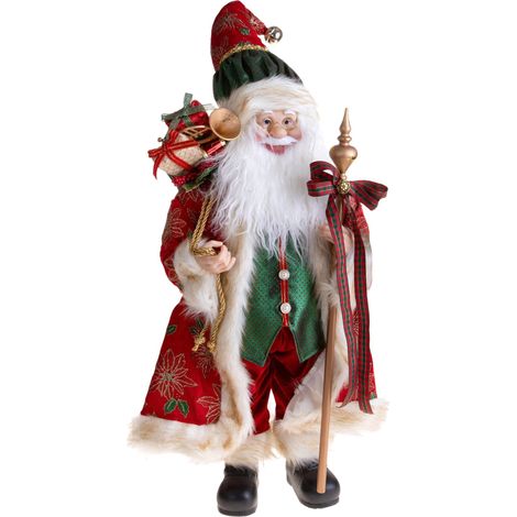 Pupazzo di Babbo Natale "Rococo" color rosso, in tessuto -Babbo con slitta a led (1/5)