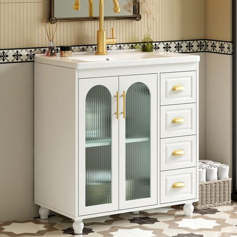 Mobile bagno con lavabo in ceramica - 80x47x90 cm - mobile sotto lavabo con 3 ante e 3 cassetti in mdf stile moderno - bianco (1/5)