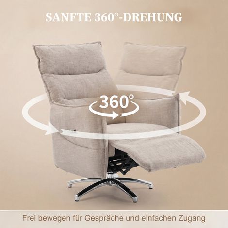 Fauteuil relax électrique pivotant pour adultes, revêtement aspect lin, ports de charge intégrés, beige (1/5)