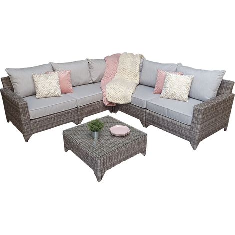 Signature Weave Helena Wicker Modular Corner Sofa Chair Coffee Table Set Grey (1/4)