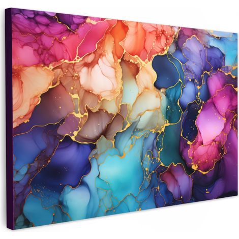 TABLEAU SUR TOILE Marbre - coloré - abstrait Tableau Cuisine Décoration murale 90x60 cm