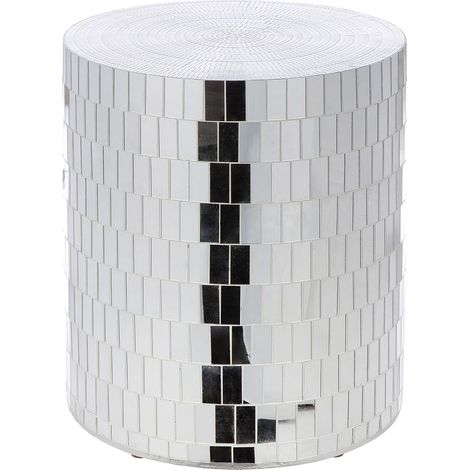 Table d'appoint Disco - Fibre de Verre et Verre Miroir - Brillant - Argenté - Hauteur 45 cm x Ø 38 cm (1/2)