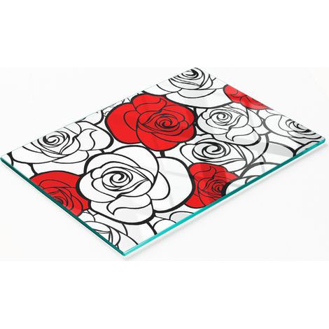 Tabla de cocina de vidrio templado duradera y elegante con estampado de rosas, 80x52 cm. (1/5)