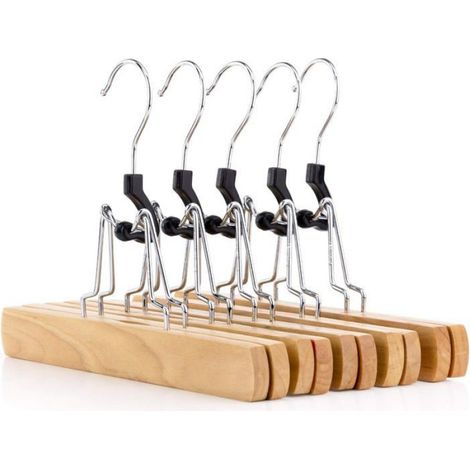 Lot de 12 Cintres Bois, Pinces Feutre Rouge, Largeur 25 cm, Pour Pantalons Jupes Enfants (1/5)