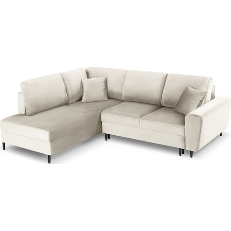 Canapé d'angle convertible + box 5 places en velours beige clair (1/5)