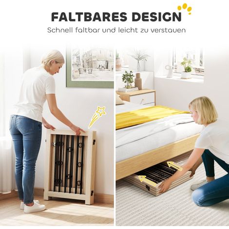 Barrière pour animaux autonome, portillon pour chien avec porte, 4 panneaux, idéale couloir, escalier, encadrement, MDF et acier (1/5)