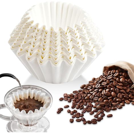 Filtres à café panier 50/185 mm, lot de 100 filtres en papier pour cafetière, compatibles avec les marques Beem, Philips, Cuisinart et Gastroback. Pochettes filtrantes blanches incluses. (1/5)