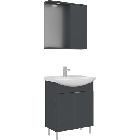 Ensemble Meuble Vasque avec Miroir (2 Pièces) "Purus 65" - 65 x 50 x 83 cm - Matte Anthracite (1/3)