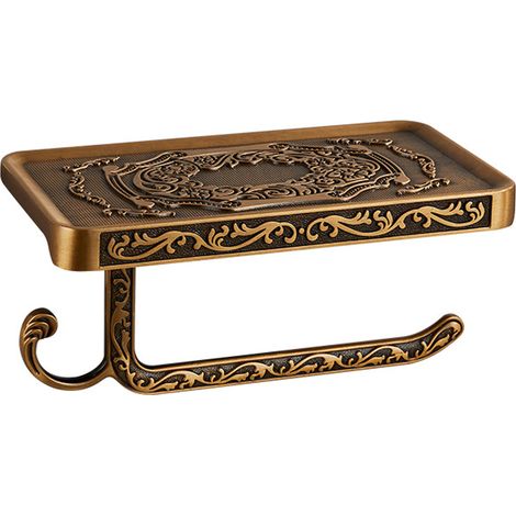 Porte-Papier Toilette - Laiton - Étagère Murale Intégrée - Style Vintage - Pour Salle De Bain - 1 Pièce (1/5)