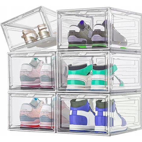 Scatole per scarpe, 6 pezzi, con coperchio magnetico, trasparenti, 33 x 27,5 x 21 cm (1/3)