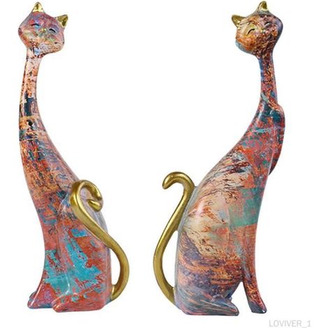 Moderne Couple Chat Figurine Animal Statue Chat Amoureux Artisanat Sculpture À Collectionner pour Salon Maison Chambre Décor De (1/4)