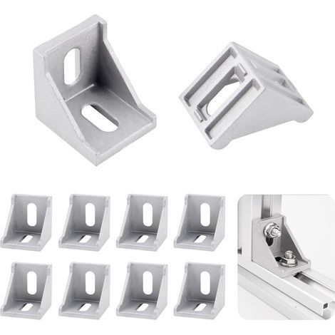 Lot de 8 Profilés d'Angle en Aluminium 40 x 40 mm - Rainure 8 mm - Raccords 90° - Matériel de Fixation en L - Pour Profilé 40 x 40 mm (1/5)