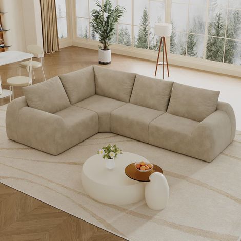 Canapé panoramique 4 places 267 cm - canapé compressé sans montage - mousse haute élasticité - tissu chenille - idéal salon et appartement - Khaki