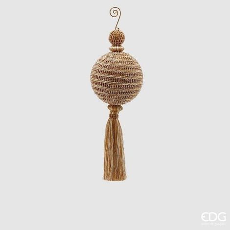EDG Enzo De Gasperi Pallina di Natale in Tessuto con Diamanti e Nappa H27 cm Oro – Addobbo per Albero (1/2)