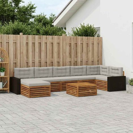 vidaXL Outdoor-Sofagarnitur mit Kissen 8 pcs Natürlich und Hellgrau (1/5)