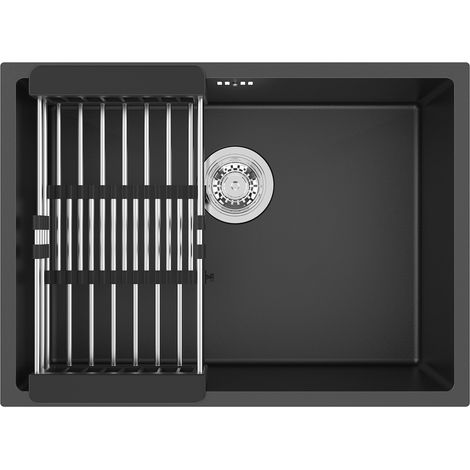 Auralum Max Fregadero de cocina de acero inoxidable 60 x 44 cm, fregadero de cocina para muebles bajos a partir de 65 cm, fregadero de acero inoxidable, incl. escurridor, antracita