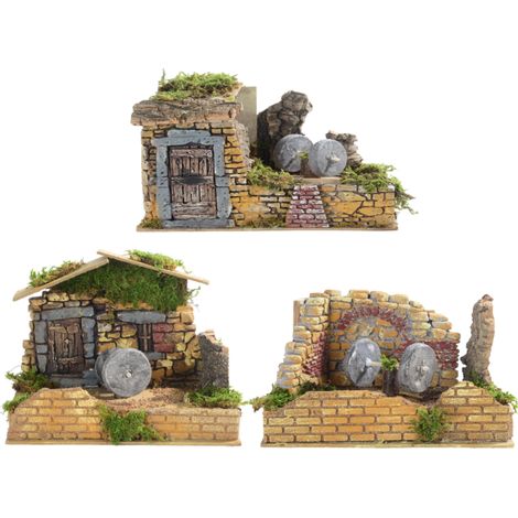 1 Macina per Presepe 21.5X18X17cm Color Pietra e Muschio Modello Assortito Peraga Christmas