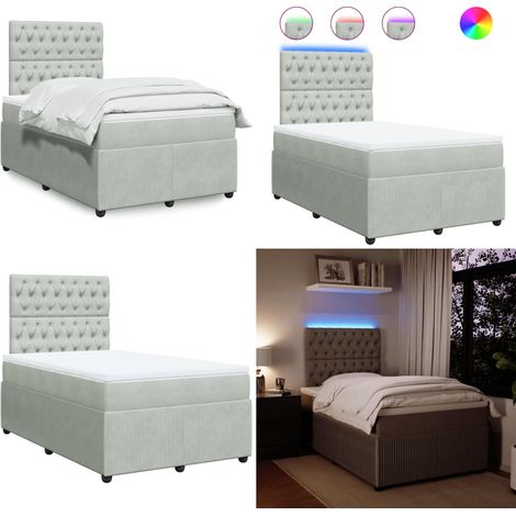 Cama box spring con colchón terciopelo gris claro 120x190 cm - Cama de muelles ensacados - Cama con luz LED