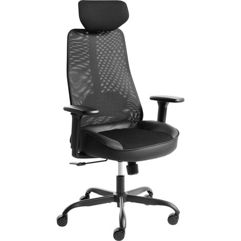Chaise Gaming Moderne Piètement Pivotant Hauteur Réglable Accoudoirs Appuie-Tête en Maille Bureau à Domicile Noir Stryke (1/5)