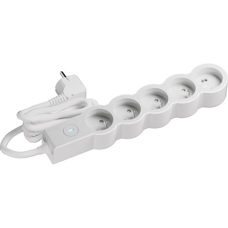 Rallonge multiprise 5x2P+T avec Interrupteur Lumineux on/Off Discret, 3M, Blanc (1/5)
