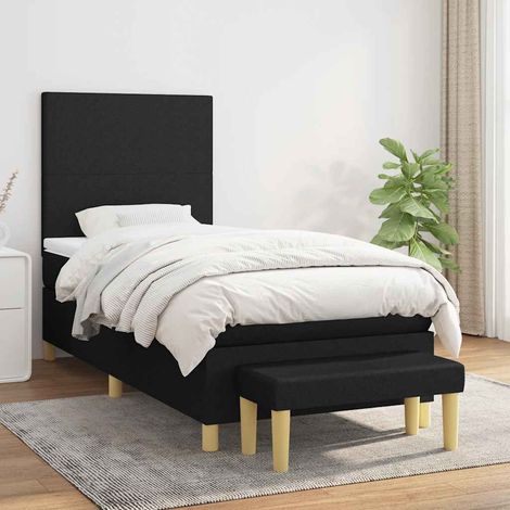Cama box spring con colchón tela negro 90x200 cm (1/5)