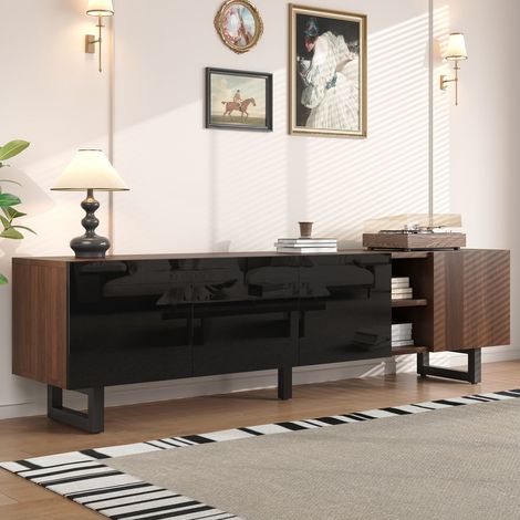 Meuble TV 180x40x50, 4 portes meuble TV avec rangement, design unique, finition bois vintage (1/5)