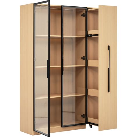 Armadio multifunzione 110,5 x 35 x 160 cm con vetrina in vetro e LED, rovere (1/5)