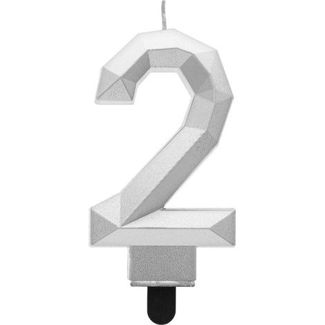 Vela número 2 - Diamante plateado metalizado 7,6 cm