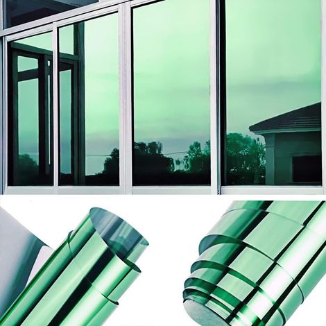 Film Fenetre Anti Regard Miroir, 40x500cm, Film Miroir pour Fenetre sans Tain, Brise Vue Vitre Adhesif Anti Chaleur Anti UV,Vert Argent (1/5)